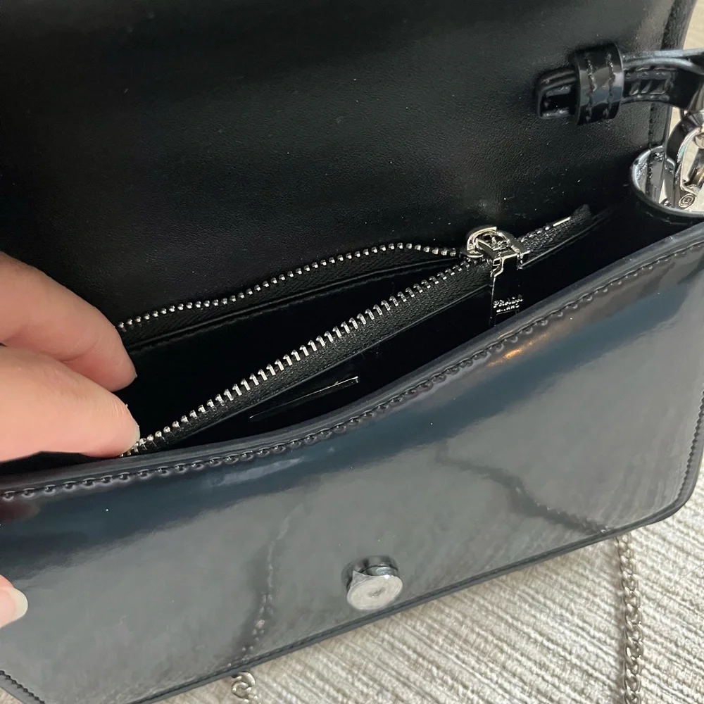 Prada Black Patent Leather Clutch with Chain - Picture 9 of 16